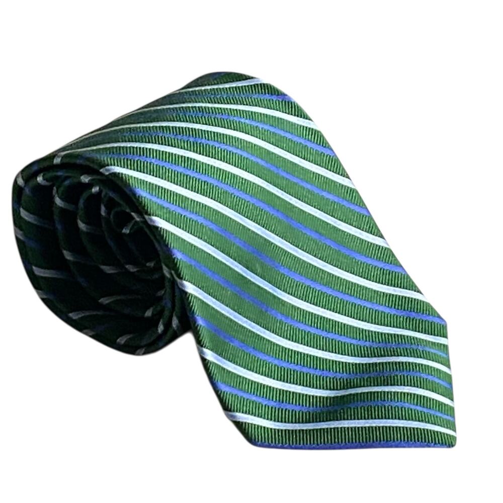 Brooks Brothers "346" Pure Silk Made in Italy Green with Blue Striped Necktie